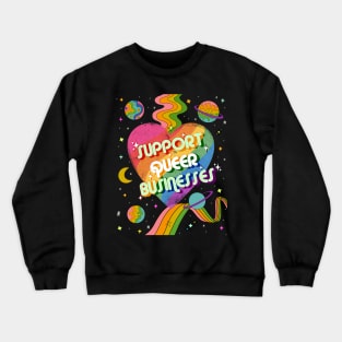 Support Queer Businesses Vintage Distressed with Planets & Rainbows Crewneck Sweatshirt